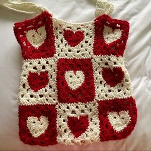 Red & White Hearts Crochet Bag